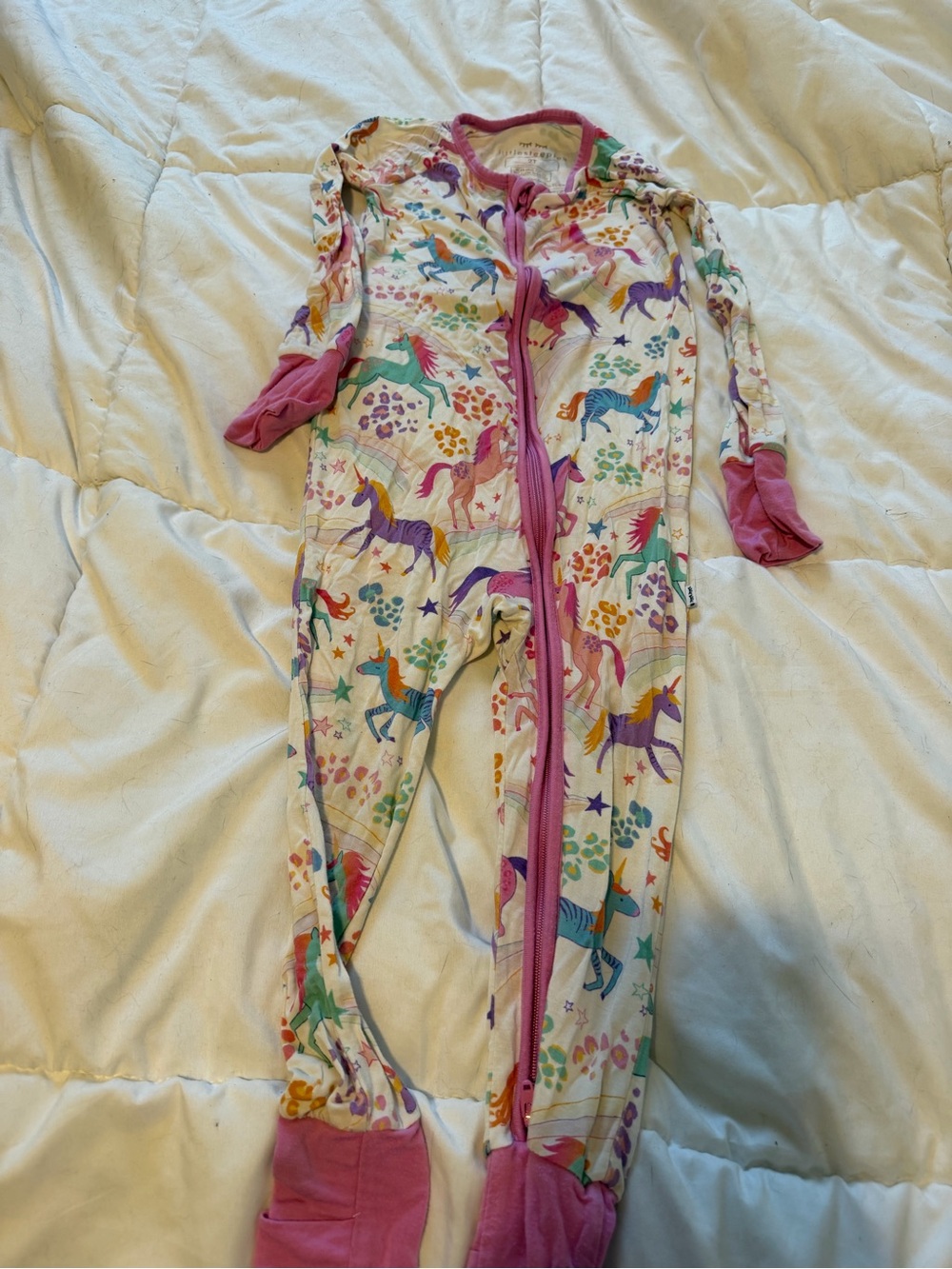 Little Sleepies Unicorn Footed Pajamas - Pink Trim